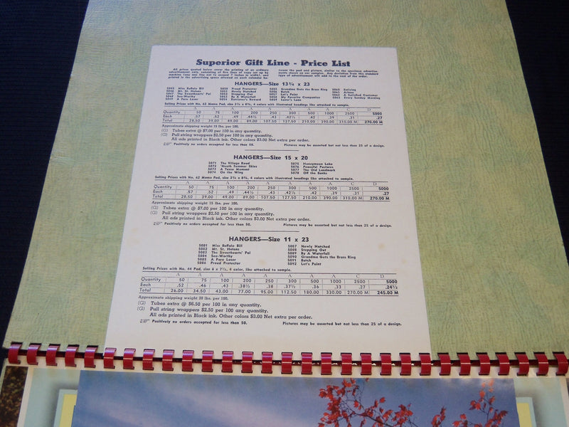 1955 SUPERIOR GIFT LINE HANGERS CALENDAR SALESMAN SAMPLE SHEETS BOOK - C 4