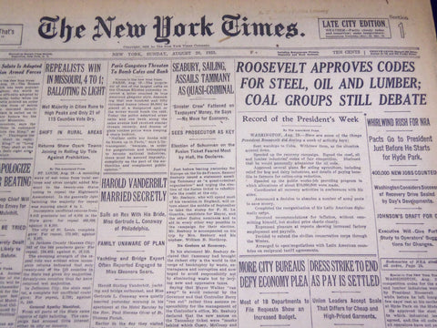 1933 AUGUST 20 NEW YORK TIMES - SEABURY ASSAILS TAMMANY - NT 3846