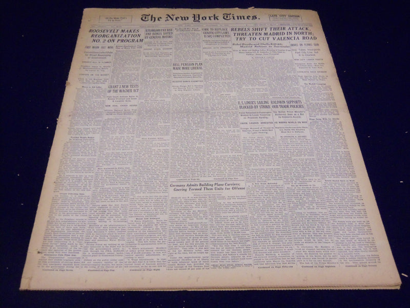 1936 NOV 10 NEW YORK TIMES - REBELS SHIFT ATTACK THREATEN MADRID - NT 2132