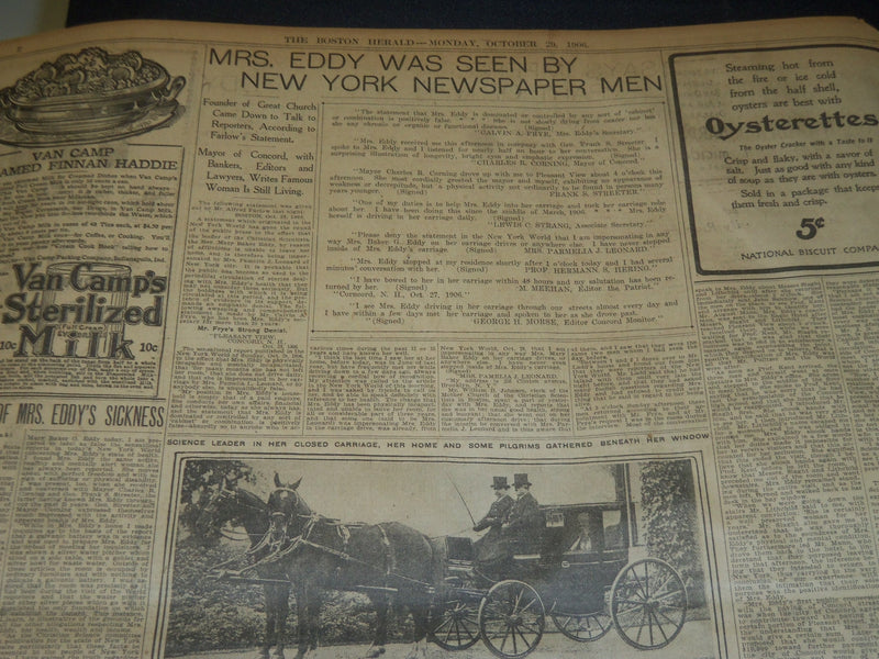 1906 OCTOBER 29 THE BOSTON HERALD - STORY OF MRS. EDDY'S DEATH DENIED - BH 92