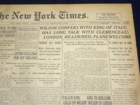 1918 DECEMBER 20 NEW YORK TIMES - WILSON CONFERS WITH KING OF ITALY - NT 9181