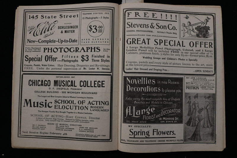 1901 ILLINOIS THEATRE PROGRAMME - ALICE NIELSEN - SARAH BERNHARDT - K 3034