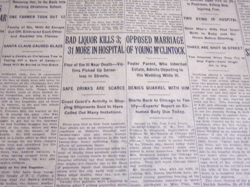 1924 DECEMBER 26 NEW YORK TIMES - BAD LIQUOR KILLS 3 - NT 6887