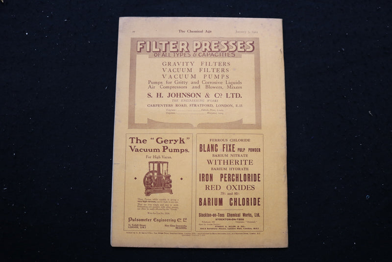1924 JAN 5 THE CHEMICAL AGE MAGAZINE - METALLURGIST BATTLESHIP COVER - SP 4190E