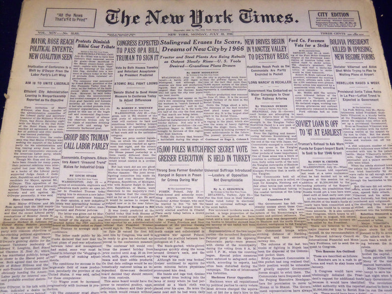 1946 JULY 22 NEW YORK TIMES - POLES WATCH GREISER HANG - NT 2979
