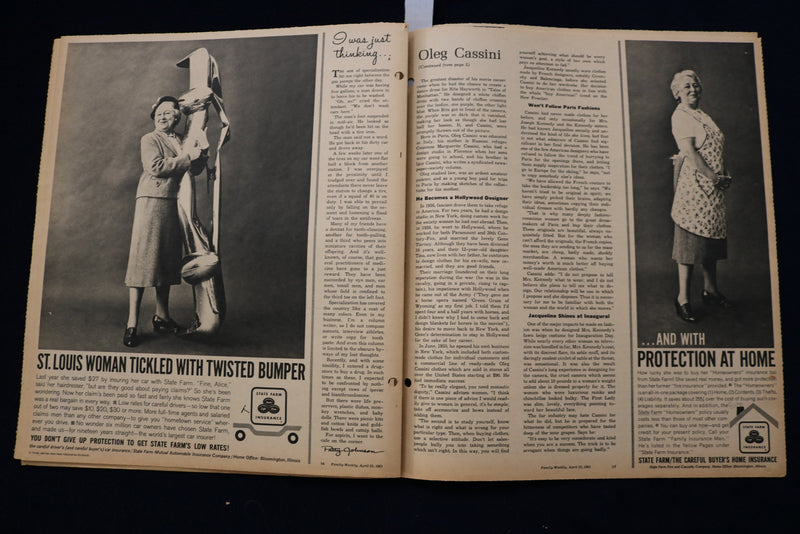 1961 APRIL 22 FAMILY WEEKLY MAGAZINE - OLEG CASSINI- DUROCHER ARTICLES - E 23290