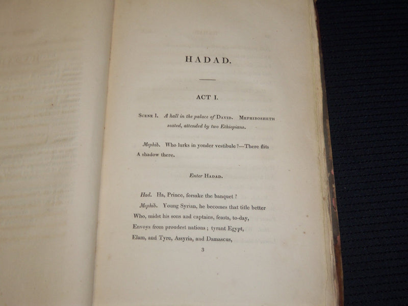 1825 HADAD - A DRAMATIC POEM - BOOK BY JAMES A. HILLHOUSE - NEW YORK - KD 4585W