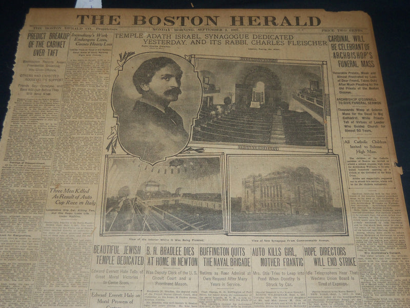 1907 SEPT 2 THE BOSTON HERALD - TEMPLE ADATH ISRAEL SYNAGOGUE DEDICATED - BH 232