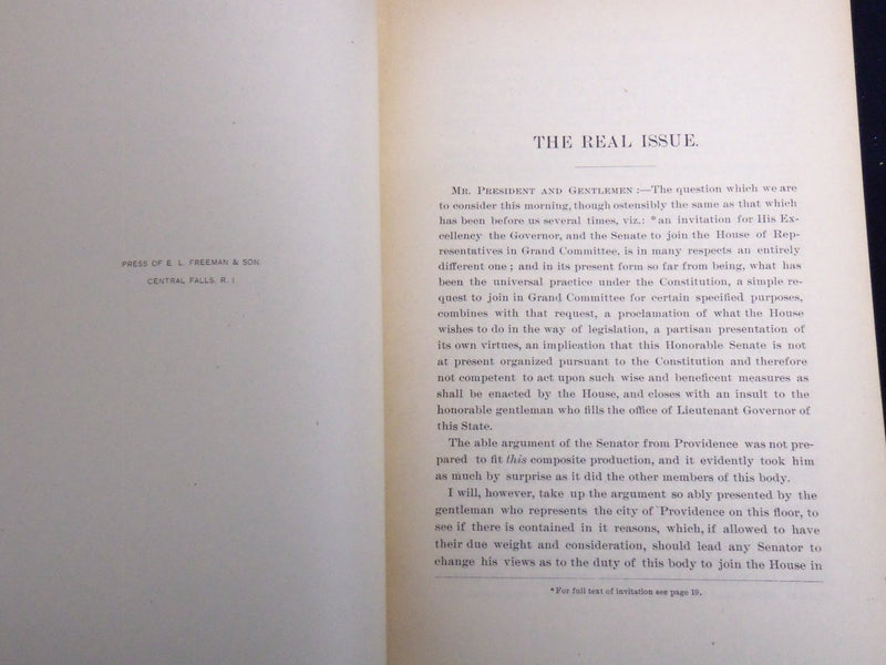 1894 E. L. FREEMAN THE REAL ISSUE - RHODE ISLAND SENATE - J 8940
