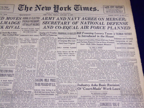 1947 JANUARY 17 NEW YORK TIMES - ARMY & NAVY AGREE ON MERGER - NT 2758