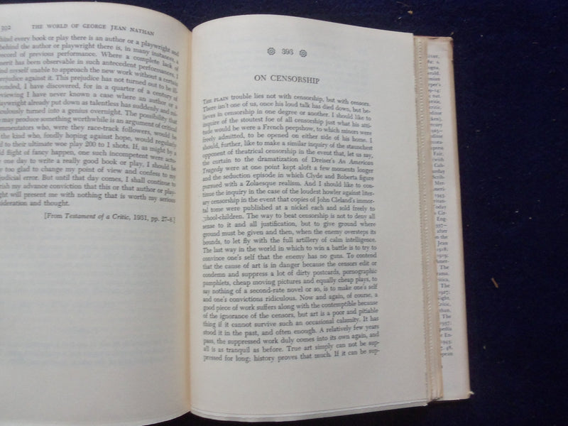 1952 THE WORLD OF GEORGE JEAN NATHAN HARDCOVER BOOK BY CHARLES ANGOFF - KD 8397