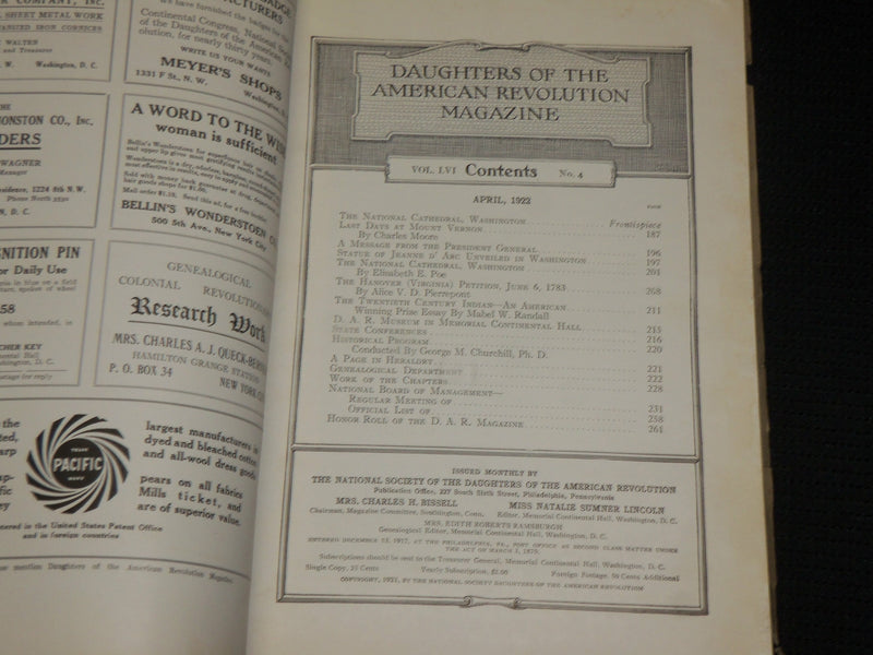 1922 DAUGHTERS OF THE AMERICAN REVOLUTION MAGAZINE LOT OF 2 ISSUES - J 6943