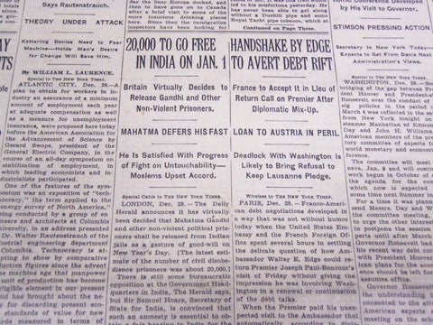 1932 DECEMBER 29 NEW YORK TIMES - 20,000 TO GO FREE IN INDIA - NT 4086