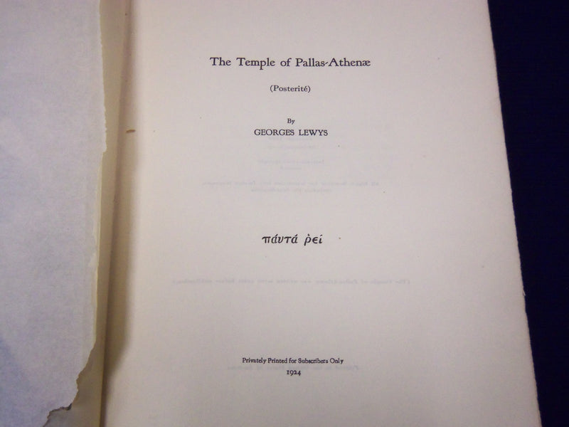1924 THE TEMPLE OF PALLAS-ATHENAE BY GEORGE LEWYS SIGNED #167 OF 995 - KD 129