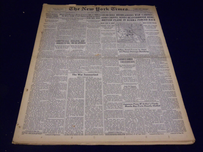 1942 FEB 20 NEW YORK TIMES - CHURCHILL REORGANIZES WAR CABINET - NT 1260