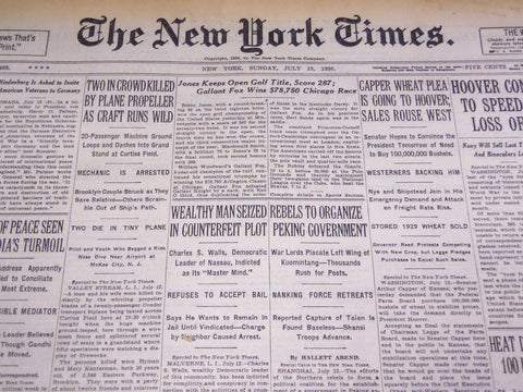 1930 JULY 13 NEW YORK TIMES - JONES KEEPS OPEN GOLF TITLE, SCORE 287 - NT 1651