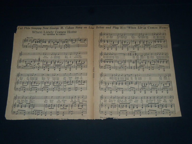 1927 JUNE 6 WHEN LINDY COMES HOME BY GEORGE M. COHAN - CHICAGO HERALD - NP 3691