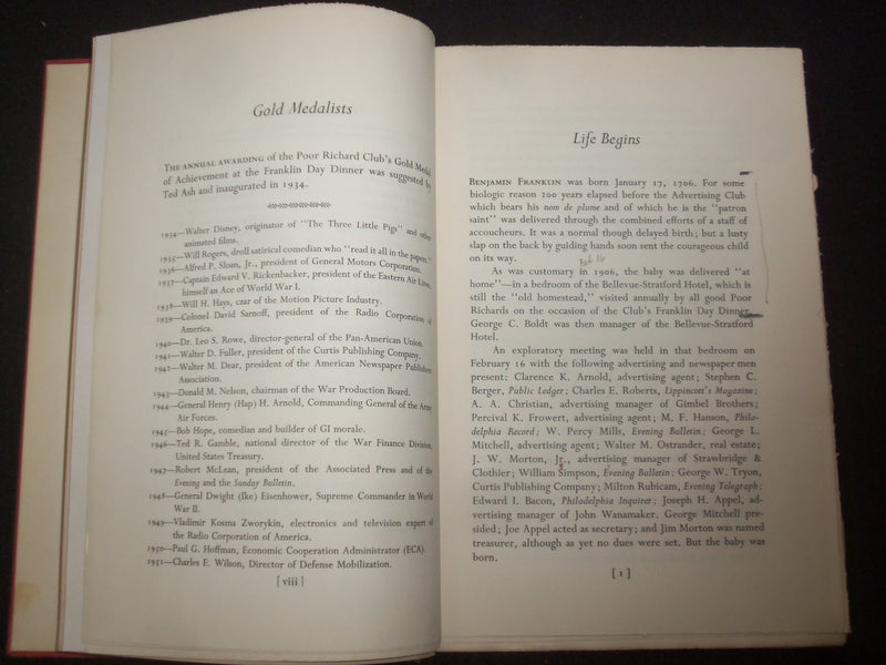 1953 THE POOR RICHARD CLUB HARDCOVER BOOK BY JACK LUTZ - KD 9274