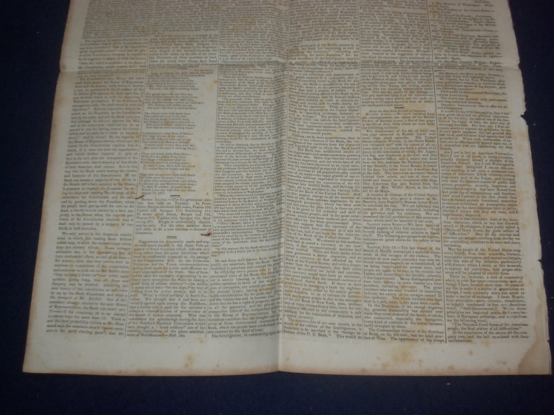 1833 SEPTEMBER 5 THE GLOBE NEWSPAPER - U.S. BANK - JACKSON - NP 5076