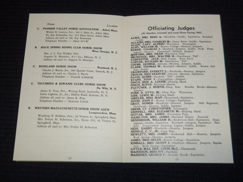 1944 THE AMERICAN HORSE SHOWS ASSOCIATION SUPPLEMENT TO RULE BOOK - J 7478