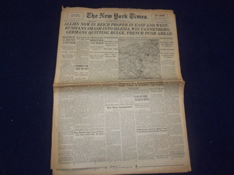 1945 JAN 22 NEW YORK TIMES -ALLIES NOW IN REICH PROPER IN EAST AND WEST- NP 6659