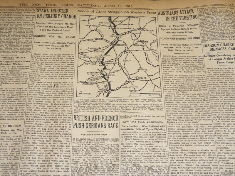 1915 JUNE 19 NEW YORK TIMES NEWSPAPER - MIGHTY BATTLE FOR LEMBERG ON - NT 7713