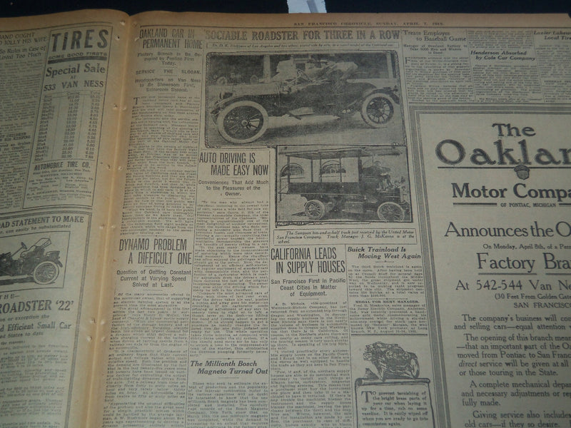 1912 APRIL 7 SAN FRANCISCO CHRONICLE SUNDAY AUTOMOBILE SECTION - NT 7611