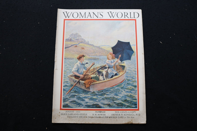 1924 AUGUST WOMAN'S WORLD MAGAZINE - BOY AND GIRL IN A BOAT COVER - E 10357