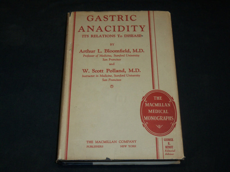 1933 GASTRIC ANACIDITY ITS RELATIONS TO DISEASE BOOK BY BLOOMFIELD - KD 2764Q