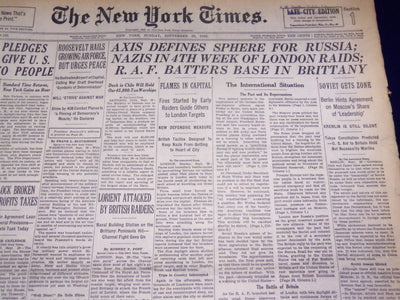 1940 SEPTEMBER 29 NEW YORK TIMES - NAZIS 4TH WEEK OF LONDON RAIDS - NT 2946