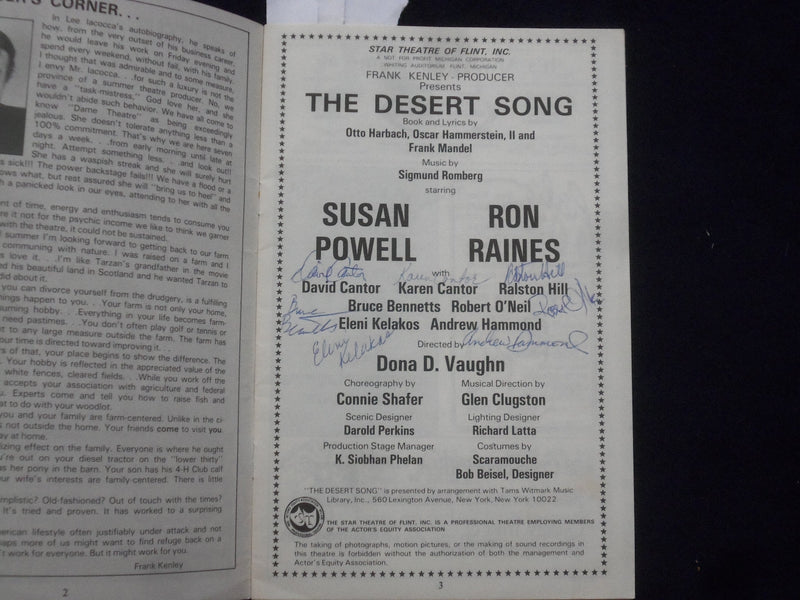 1989 THE DESERT SONG PROGRAM - STAR THEATRE OF FLINT - MANY SIGNATURES - J 9722