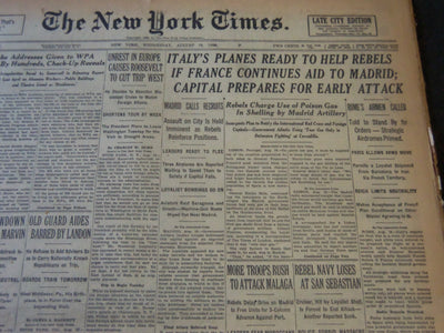 1936 AUGUST 19 NEW YORK TIMES - ITALY'S PLANES READY TO HELP REBELS - NT 6721