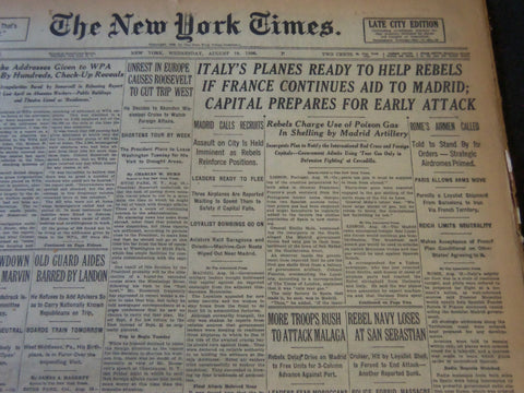 1936 AUGUST 19 NEW YORK TIMES - ITALY'S PLANES READY TO HELP REBELS - NT 6721