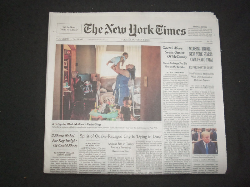 2023 OCTOBER 3 NEW YORK TIMES- ACCUSING TRUMP, NEW YORK STARTS CIVIL FRAUD TRIAL