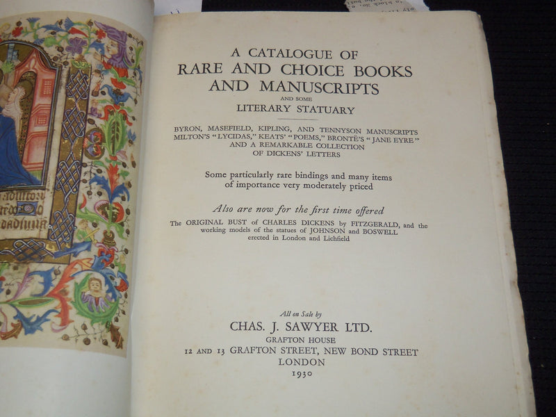 1930 CHAS J. SAWYE RRARE AND CHOICE BOOKS & MANUSCRIPTS CATALOGUE - J 7490