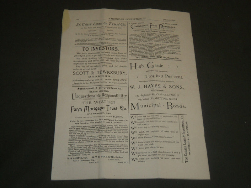 1900 MARCH AMERICAN INVESTMENTS NEWSPAPER VOLUME 1 NO. 3 - BUFFALO - NP 4249
