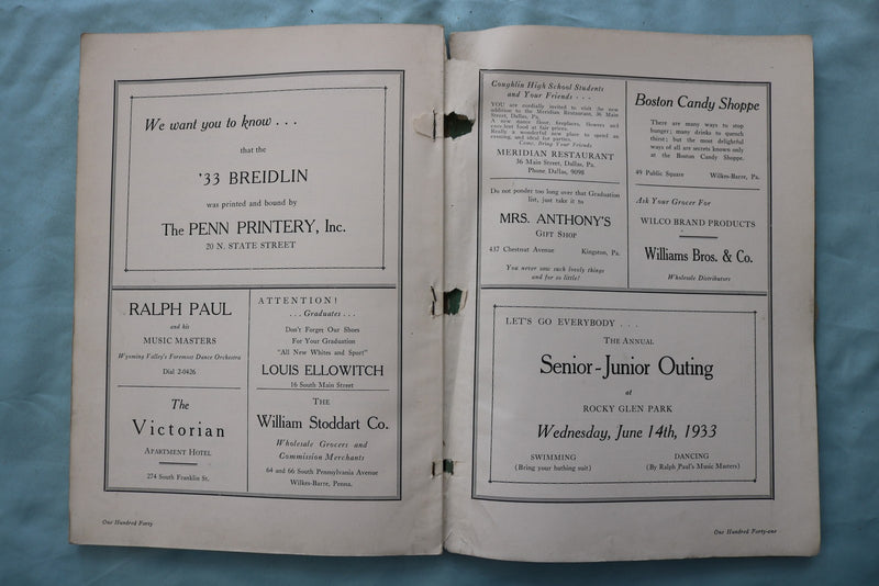 1933 THE BREIDIN COUGLIN HIGH SCHOOL YEARBOOK - WILKES-BARRE, PA - YB 3595