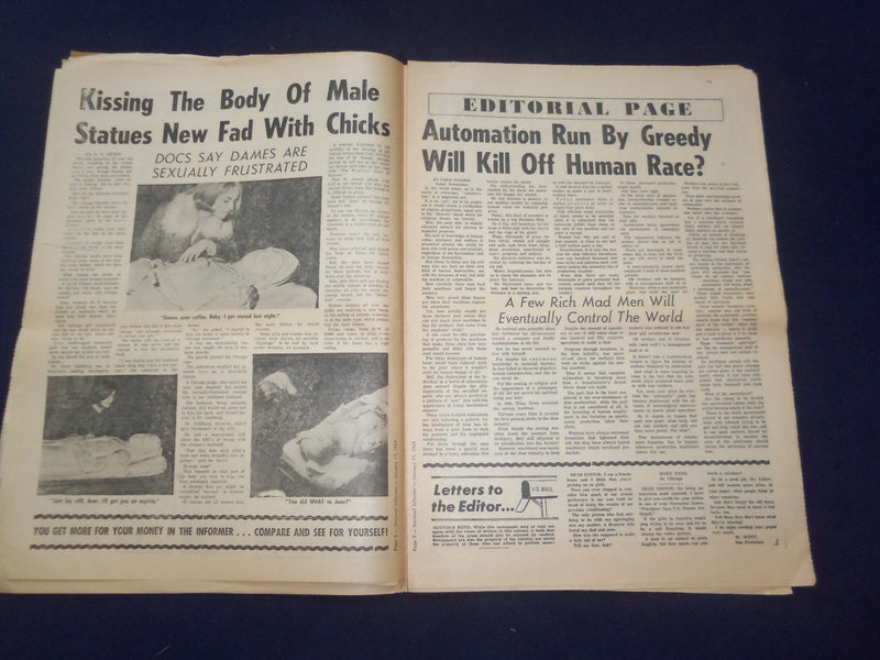 1965 JAN 17 NATIONAL INFORMER NEWSPAPER - KISSING MALE STATUES NEW FAD - NP 6913