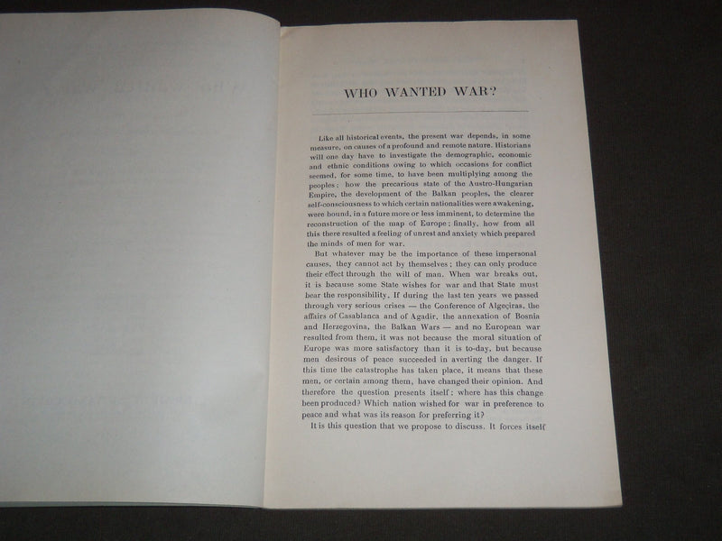 1915 WHO WANTED WAR? SOFTCOVER BOOK BY E. DURKHEIM AND E. DENIS - J 7200