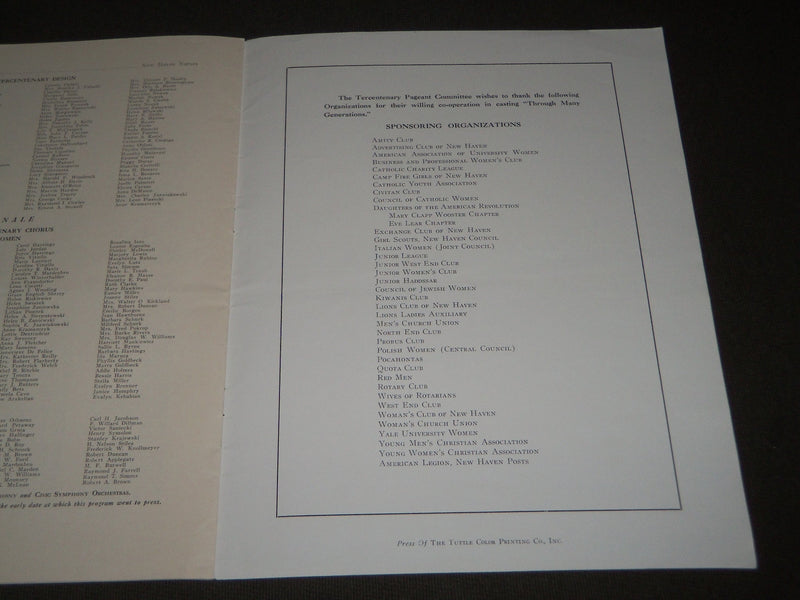 1938 OLD NEW HAVEN PAGEANT TERCENTENARY PROGRAM - YALE BOWL - J 2820