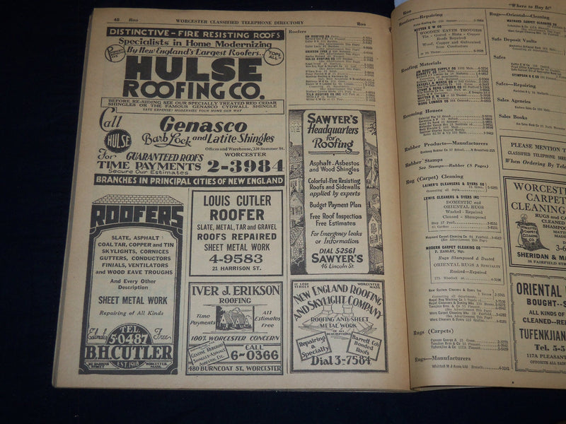 1933 JUNE WORCESTER DISTRICT TELEPHONE DIRECTORY BOOK - J 8804