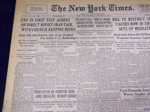 1946 JANUARY 31 NEW YORK TIMES - UNO AGREES ON SOVIET-IRAN TALK - NT 3234
