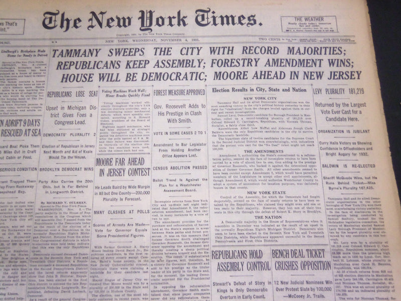 1931 NOV 4 NEW YORK TIMES - TAMMANY SWEEPS THE CITY RECORD MAJORITY - NT 5032