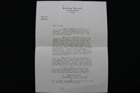 1930'S BRADLEY KINCAID FOLK SINGER TYPED LETTER - K 2763