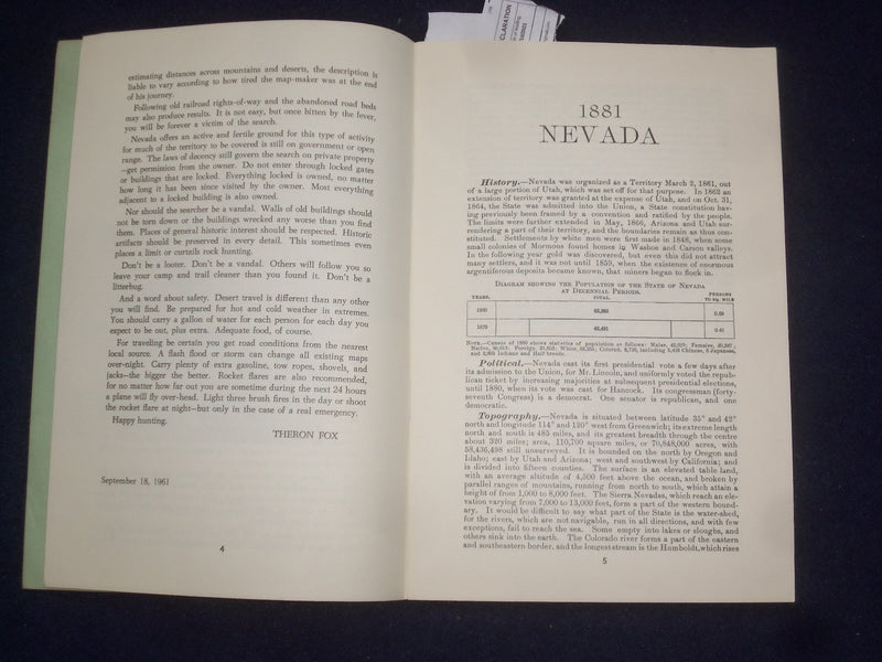 1970'S NEVADA TREASURE HUNTERS GHOST TOWN GUIDE SOFTCOVER BOOK - J 9604