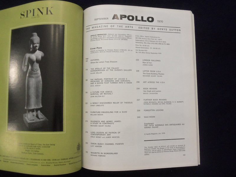 1970 SEPTEMBER APOLLO MAGAZINE - BRITISH - GREAT PHOTOS & ADVERTISEMENTS - K 153