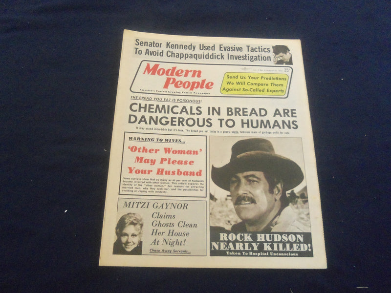 1973 AUGUST 12 MODERN PEOPLE NEWSPAPER - ROCK HUDSON NEARLY KILLED - NP 5680
