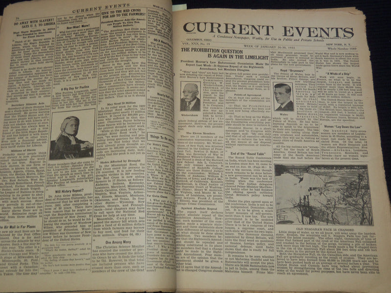 1930-1931 CURRENT EVENTS BOUND NEWSPAPER- BOBBY JONES- 28 ISSUES - NP 2151B