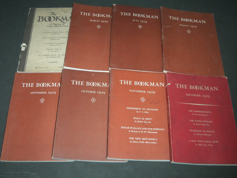 1929 THE BOOKMAN MAGAZINE LOT OF 8 ISSUES - GREAT STORIES - WR 88