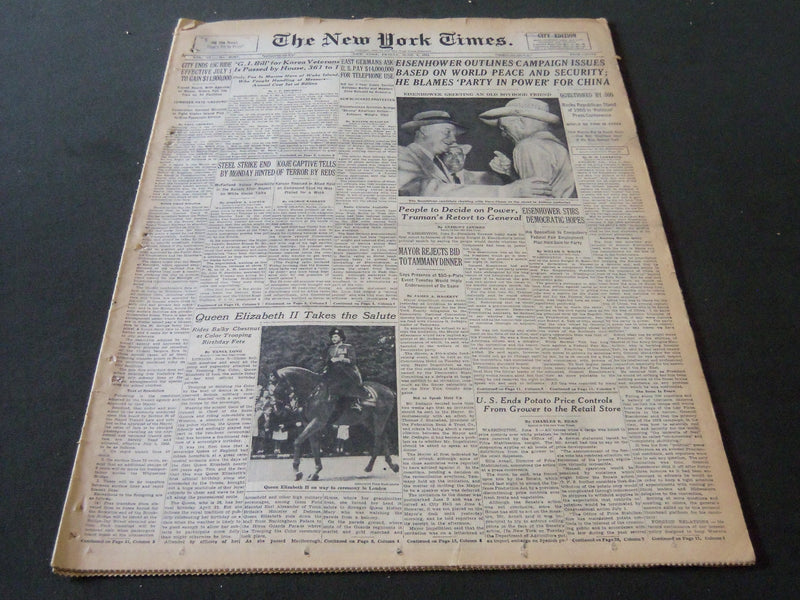 1952 JUNE 6 NEW YORK TIMES - EISENHOWER OUTLINES CAMPAIGN ISSUES - NT 6123